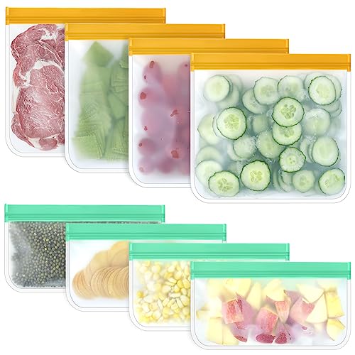 TROUSKAIG Reusable Silicone Food Storage Bags - 4 Sandwich & 4 Snack Set