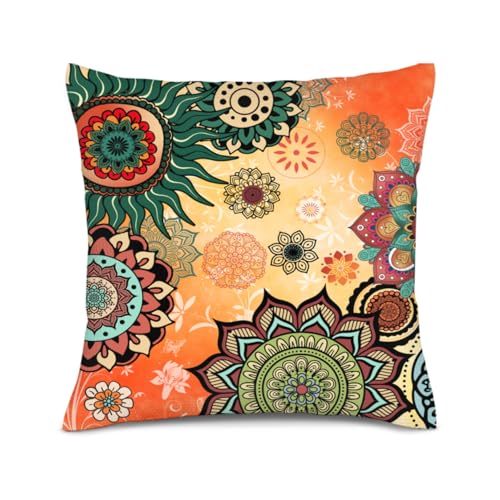 Lnepty 16x16 Inch Boho Mandala Throw Pillow Covers Pack of 2 - Colorful Ethnic Decor