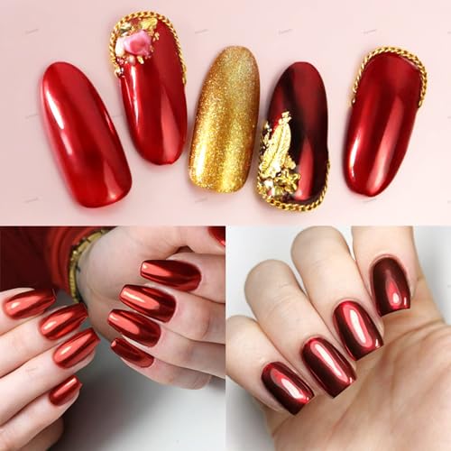 Furimuk Red Chrome Nail Powder Mirror Effect Metallic Pigment Dust
