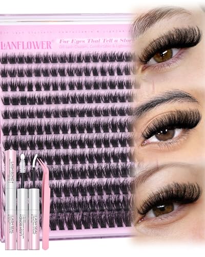 LANFLOWER Fluffy Lash Clusters Kit - 10-20mm D Curl Wispy DIY Eyelash Extensions