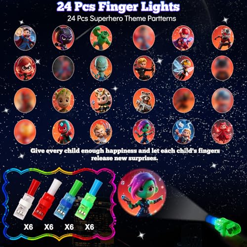 Superhero Finger Lights - 24 Pack LED Glow in the Dark Party Favors