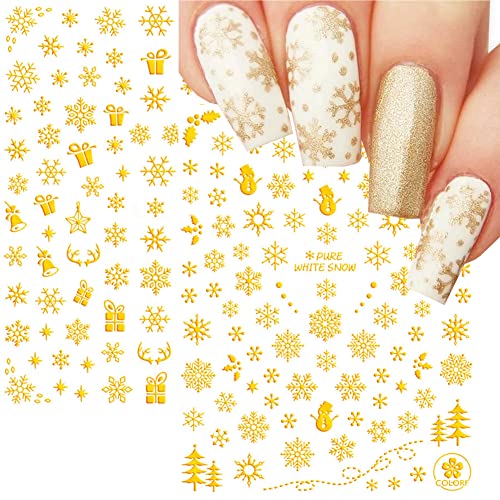 Gold Snowflake Nail Art Stickers 8 Sheets 3D Christmas Decals