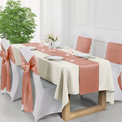 Manyshofu Rose Gold Satin Table Runner 12x72 Inches - 4 Pieces