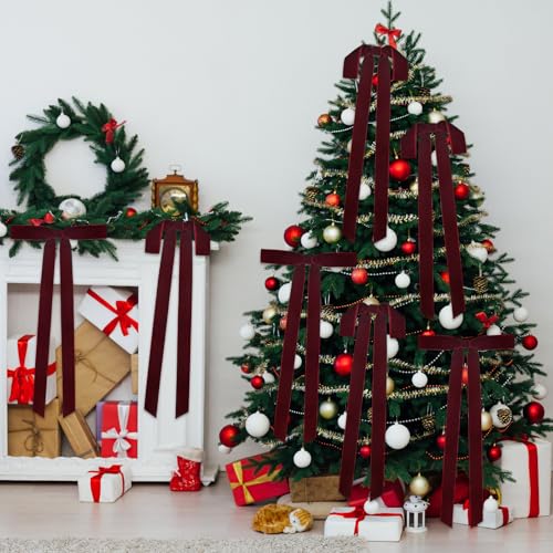 Christmas Velvet Wreath Bows 8 Pcs Large Burgundy 24x12 Inch Rustic Holiday Decor