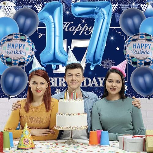 16th Birthday Decorations with 29 Pcs Blue Balloons Set