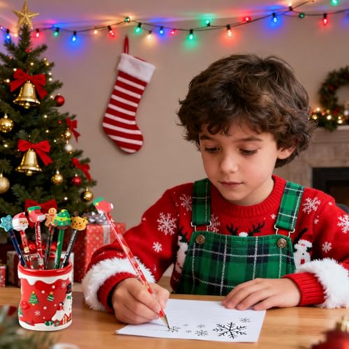 12 Pcs Christmas Pencils Bulk with Erasers - Christmas Style - Festive Holiday Designs