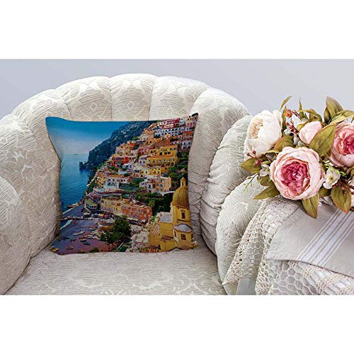 Positano Amalfi Coast Throw Pillow Cover, 18x18 Cotton Linen Cushion Case