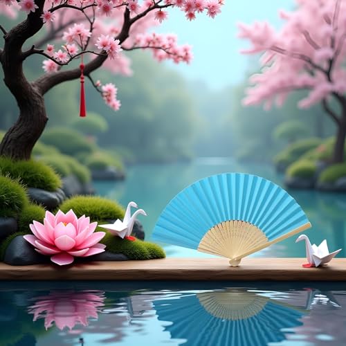 Blue Handheld Bamboo Folding Fan - Elegant Decor for Weddings & Parties