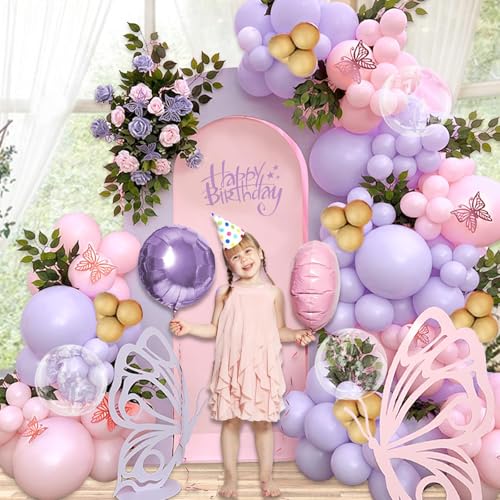 Butterfly Balloon Arch Kit - Pink & Purple with Gold Balloons