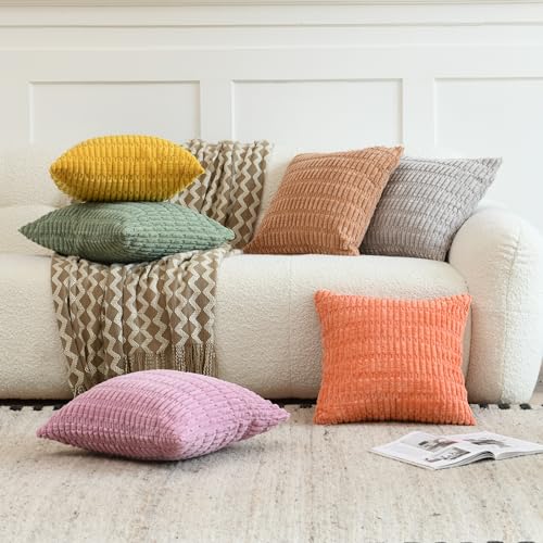 Pack of 2 Corduroy Decorative Throw Pillow Covers - 18x18, Sage Green & Rust