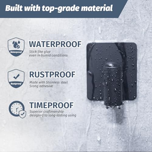 Matte Black Adhesive Hooks for Shower - Waterproof Towel Holders (2 Pcs)