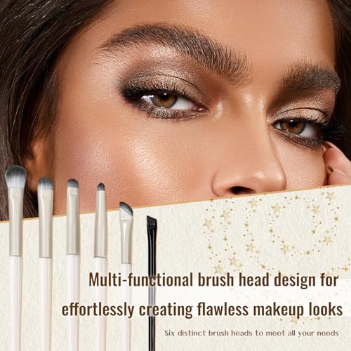 SYNTHORA Eye Makeup Brush Set 6Pcs with Ceramic Handles and Pouch