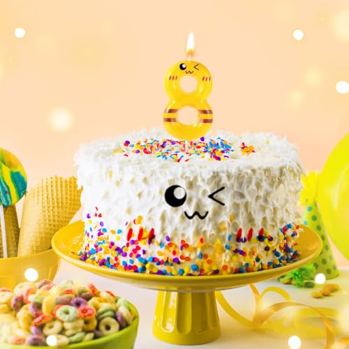 Lasuroa Yellow Cartoon Number 8 Birthday Cake Candle Party Topper