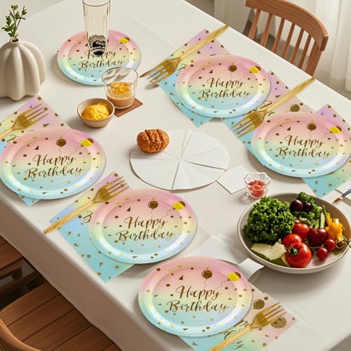 48-Piece Happy Birthday Party Supplies Set, Colorful Gold Tableware