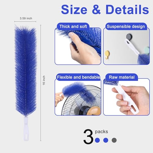 3-Piece Bendable Microfiber Fan Duster Set for Ceiling Fans and Vents