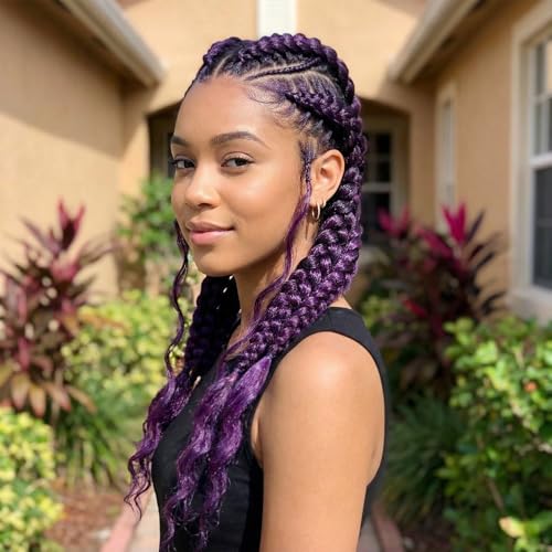 Purple Hair Extensions 24-Inch Pre-Stretched Synthetic Braiding Hair