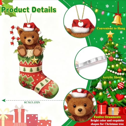Adorable 2025 Bear Christmas Ornament - Santa Hat & Stocking