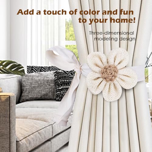 SRG Sunflower Khaki Curtain Tiebacks 4 Pack Handmade Fabric Holdbacks for Drapes & Windows