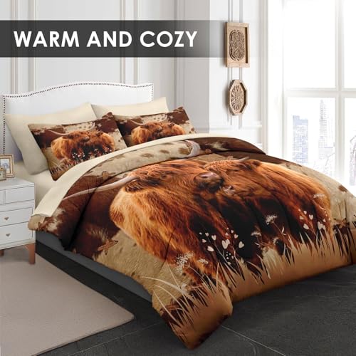 WeCozy Highland Cow Full Comforter Set with Sheets - Soft Microfiber Bedding