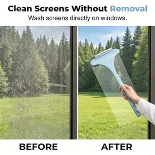 2-in-1 Window Screen Cleaning Brush with Extendable Handle & Squeegee