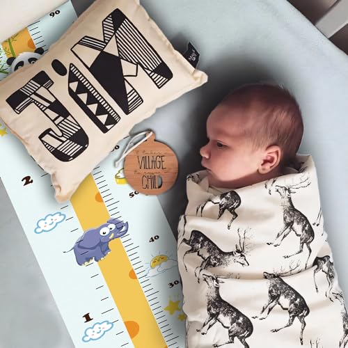 MinoMia Kids Growth Chart - Giraffe Canvas Height Ruler with Wood Frame