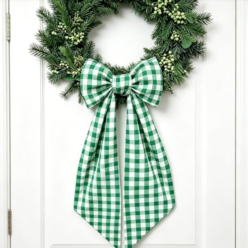 Navy Blue Gingham Wreath Sash for Front Door Decor, 55.12"