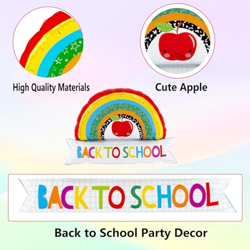 2 Pack Back to School Rainbow Apple Foil Balloons for Classroom Party