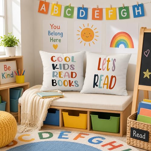 Rusenbao Cool Kids Read Books Throw Pillow Cover, 18x18 Soft Flannel Case