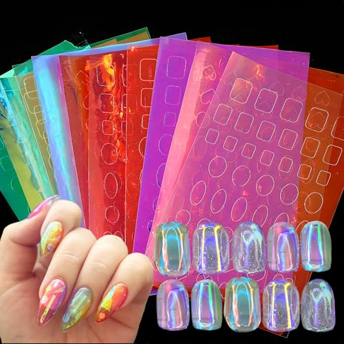 Aurora Nail Foil Laser Stickers 11 Sheets Stained Glass Nail Wraps