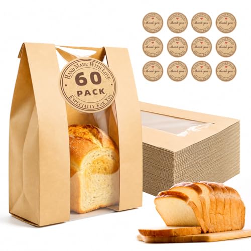 Homrelaxy 60 Pcs Large Paper Bread Bags with Window for Sourdough