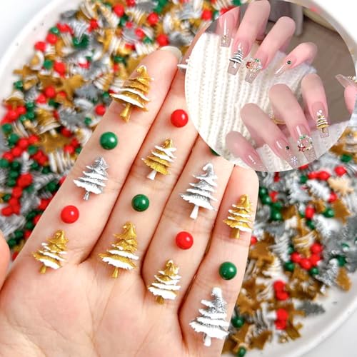 3D Christmas Nail Art Charms Set - Winter Snowflake & Tree Resin Gems