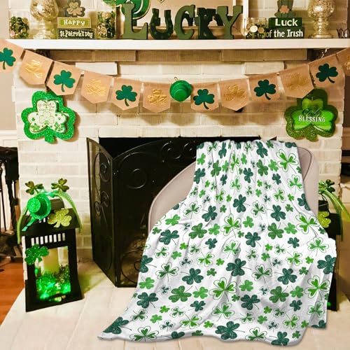 St. Patrick's Day Shamrock Throw Blanket - Cozy Green Flannel 40"x50"