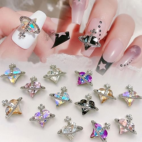 Planet Nail Art Charms - 27 Pcs 3D Heart Saturn Rhinestones