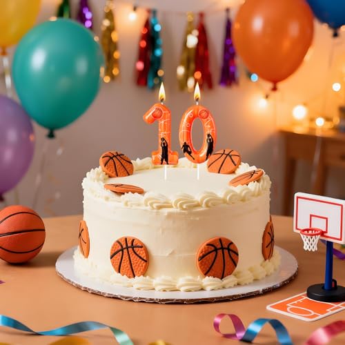 Number 10 Basketball Birthday Candle - Sports Theme Cake Topper
