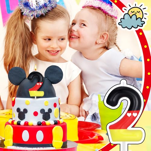 Red Black Number Birthday Candle - Mouse Cake Topper for Kids