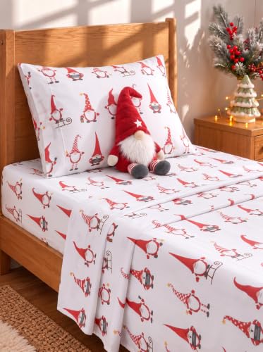 CGK Unlimited Holiday Gnomes Red Bedding Set Twin XL - Christmas Sheets