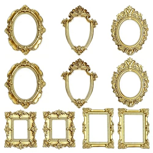 10 Mini Vintage Gold Picture Frames - Ornate Resin Photo Displays
