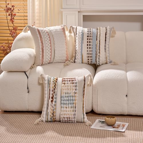 HZTLIN White-Brown Stripe 18x18in Chenille Throw Pillow Cover Bohemian Decor