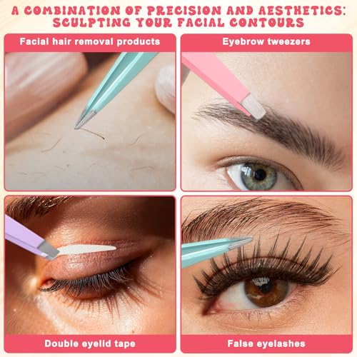 Zelphvt 4-Piece Mini Tweezer Set with Case Stainless Steel Precision Tweezers for Eyebrows and Ingrown Hair Removal