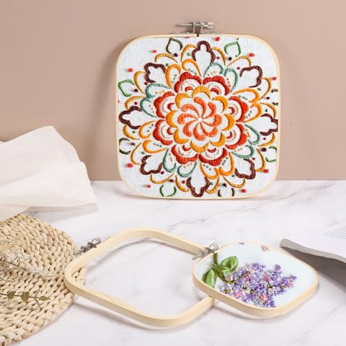 PATIKIL 5.1" x 5.1" Square Bamboo Embroidery Hoop for Cross Stitch & Punch Needle