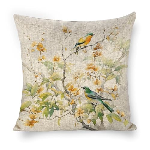 18x18 Rustic Animal Bird Throw Pillow Covers - Double-Sided Linen