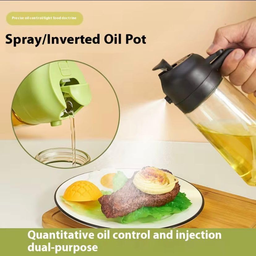 TrendPlain 16oz Glass Olive Oil Sprayer - 2-in-1 Dispenser Bottle for Cooking & BBQ - Black