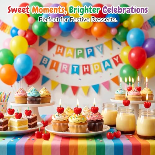 15 Pcs Cherry Birthday Candles - Mini Fruit Shaped Cake Toppers
