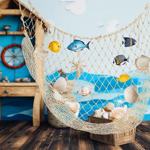 Natural Cotton Decorative Fishing Net, 4x6.6 Ft Nautical Wall Backdrop