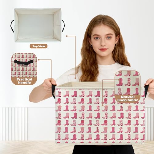 Collapsible Western Pink Cowgirl Boots Storage Box Bin - Western-6