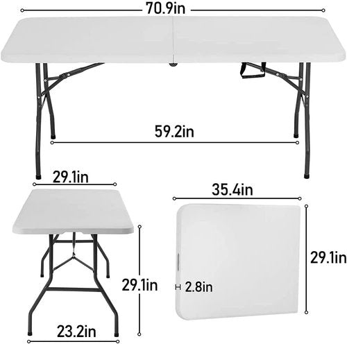 FDW Folding Table - Portable 6 FT Half-Size Design for Parties & Backyard Events - White Finish