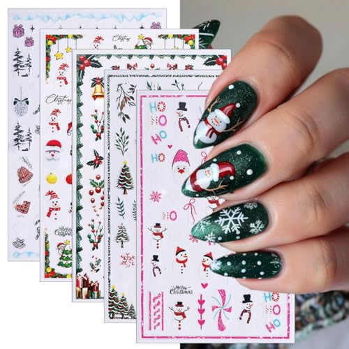 5 Sheets Christmas Nail Stickers 3D Self-Adhesive Winter Holiday Decals
