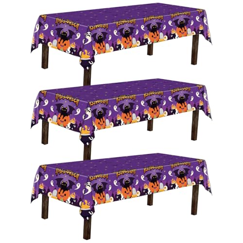 CAVETEE Halloween Tablecloth Set - 3 Pack with Pumpkin & Ghost Design
