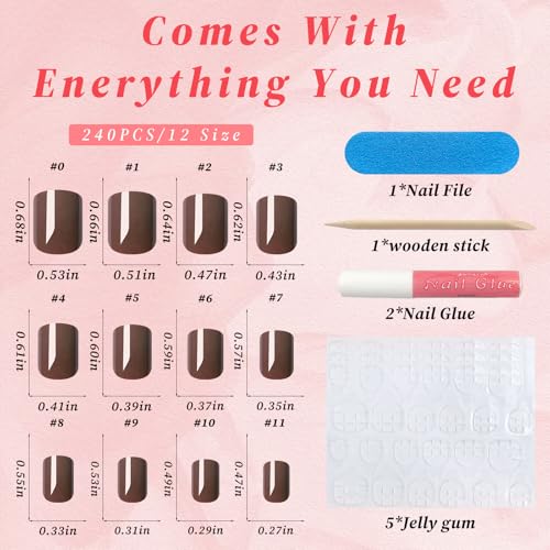 Bellelfin Short Square Press On Nails - 120Pcs Brown Acrylic False Nails Kit