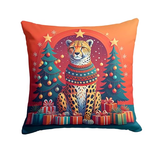 Cheetah Christmas Fabric Decorative Pillow - 18x18 Inches, Machine Washable, Indoor Outdoor Cushion with Variation Cheetah 1176